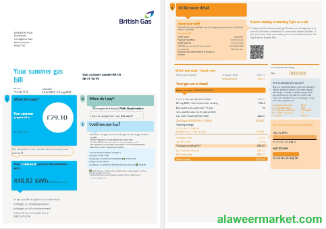 United Kingdom British Gas business utility bill, Word and PDF template, 4 pages 1-2